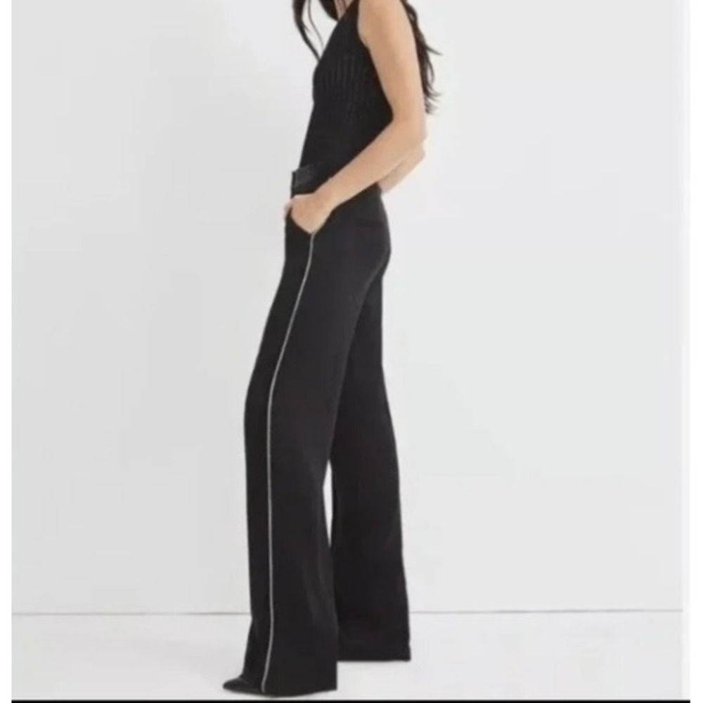 Jason Wu Black Rhinestone Trim Wide Leg Satin Trousers Pants Size 10 New